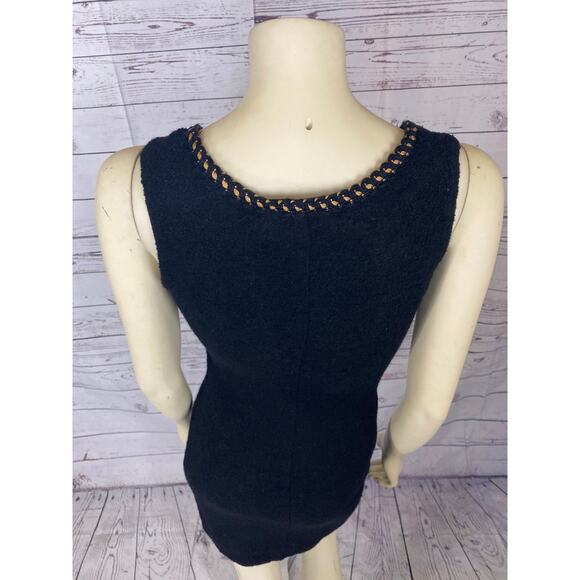 Betsey Johnson Luxe boucle black dress gold braided trim virgin wool size medium - Picture 9 of 12